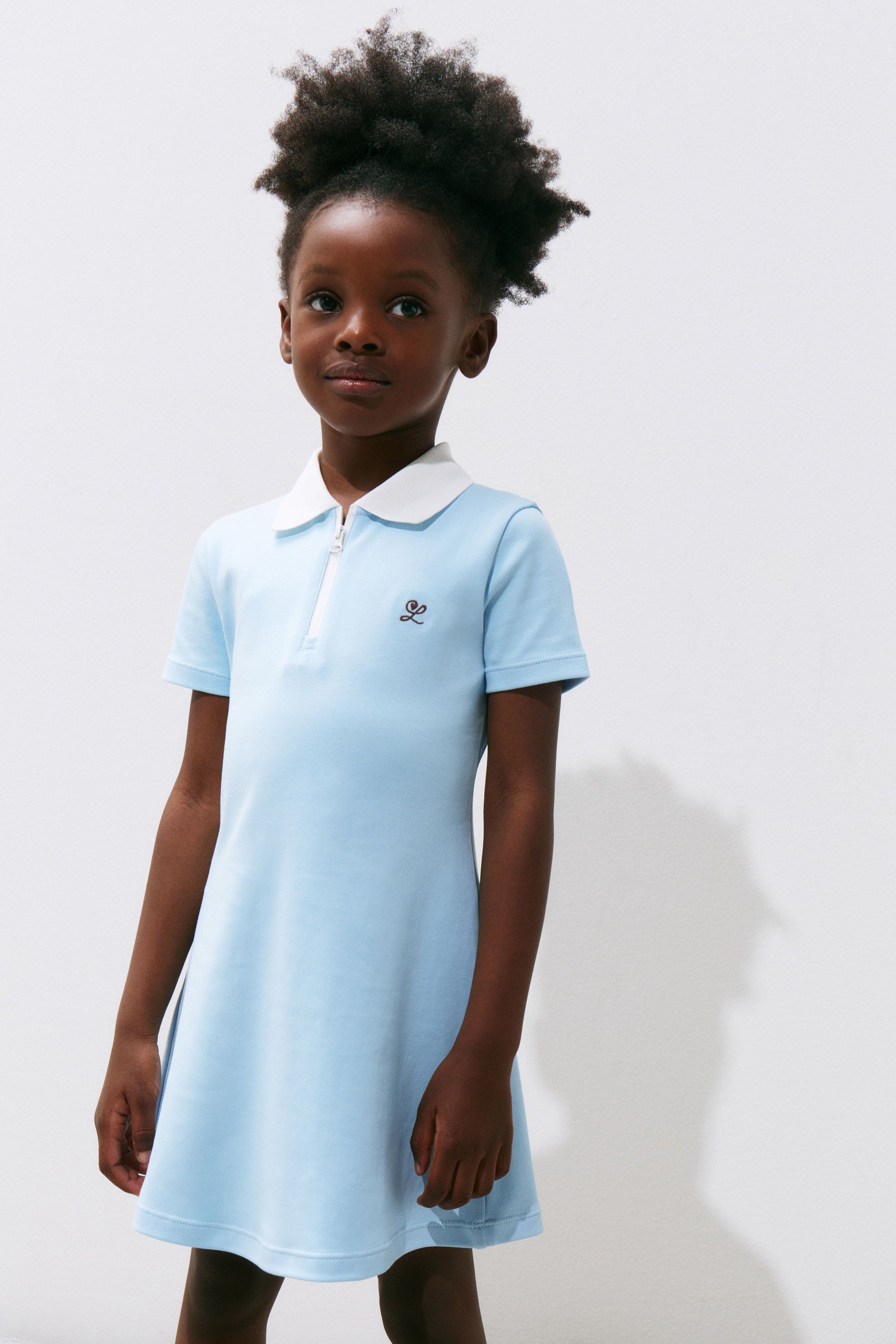 COTTON-BLEND POLO DRESS for Baby Girls - Sky blue