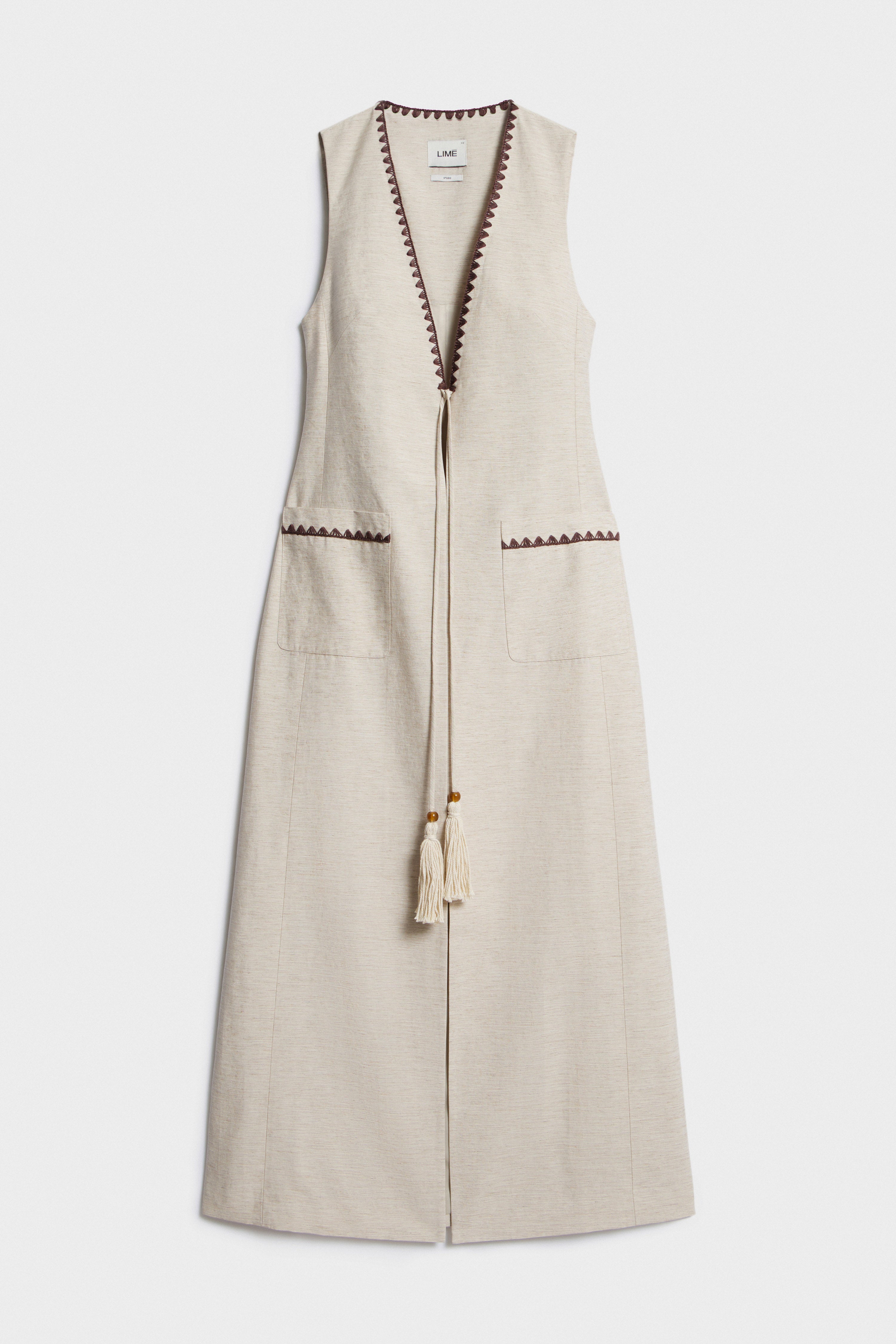 LONG VISCOSE-LINEN VEST - Light beige melange | LIMÉ UAE