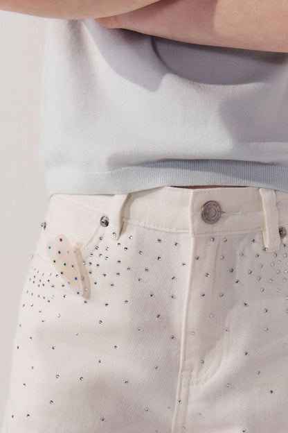 EMBELLISHED DENIM BERMUDAS