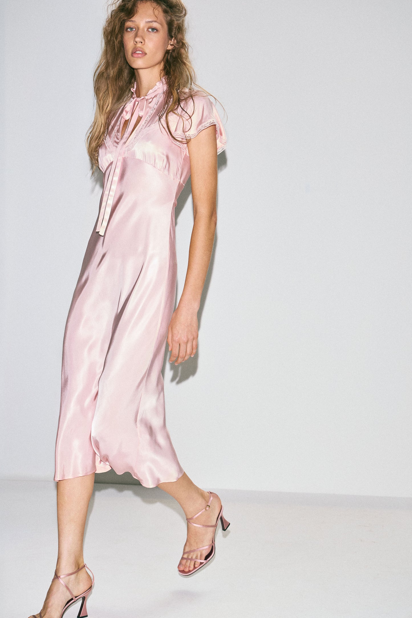 SATIN AND LACE MIDI DRESS