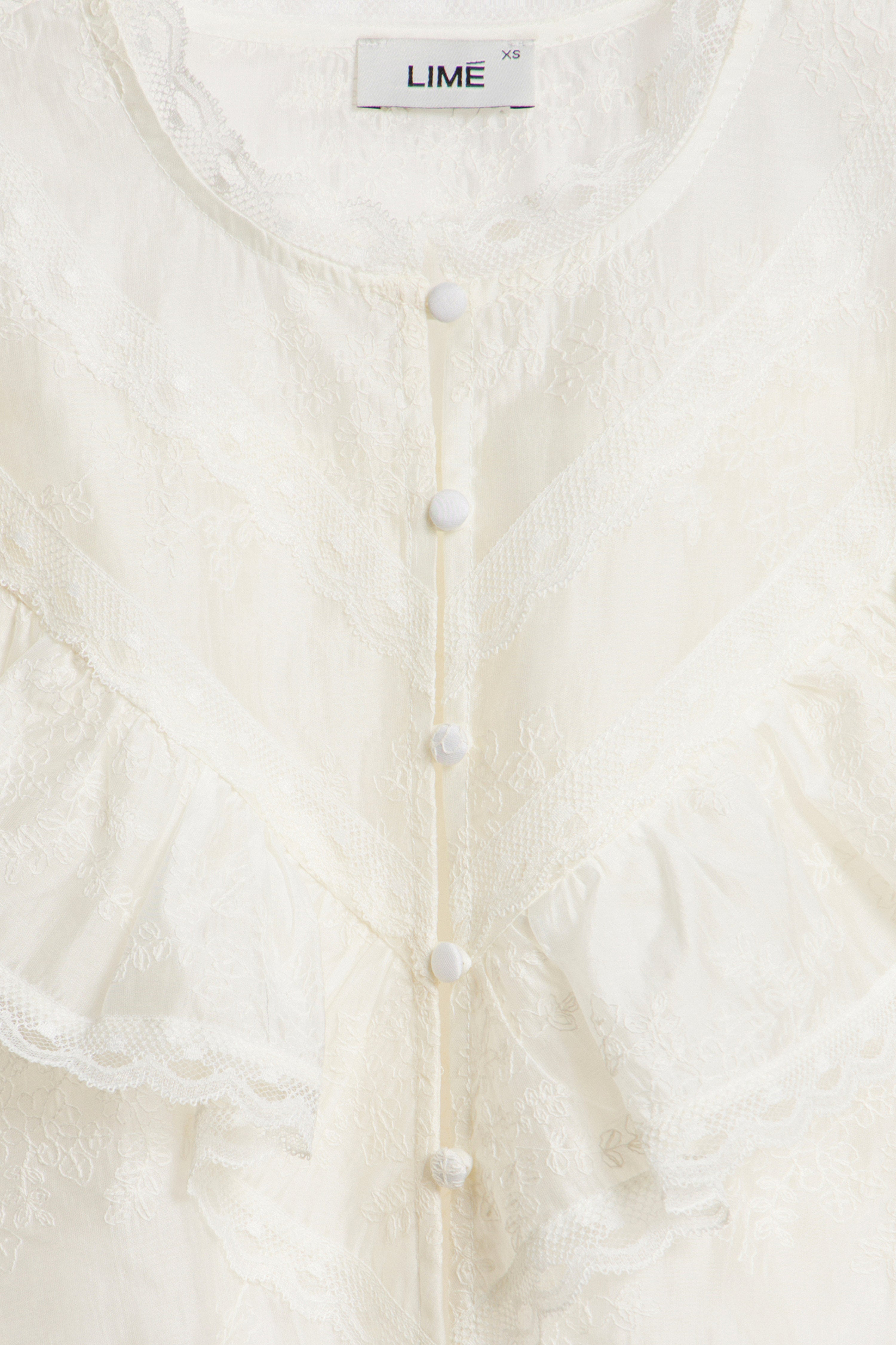 JACQUARD-WEAVE SHEER BLOUSE - White | LIMÉ UAE